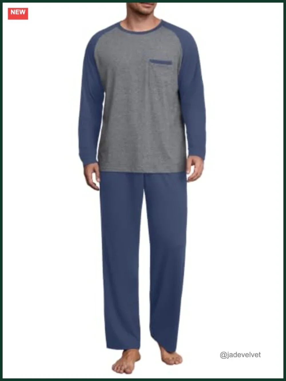 Mens Pajama Set Long Sleeve Loungewear Quick Dry Soft Comfy Nightwear with